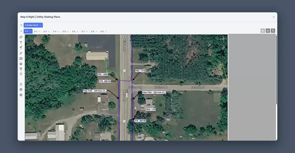 MapItRight construction staking sheets demo — first frame showing field-ready staking output