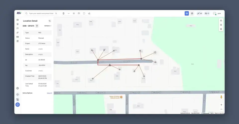 MapItRight outside plant management demo — first frame showing multiduct and duct design on the map