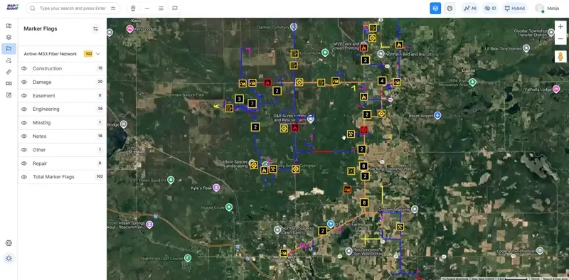 Marker flags for highlighting and tracking critical locations in fiber network projects